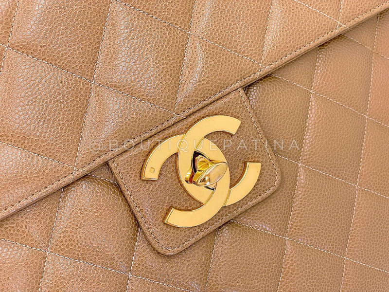 Chanel 1995 Vintage Taupe Beige Caviar Briefcase Tote Bag 24k GHW 7Z0