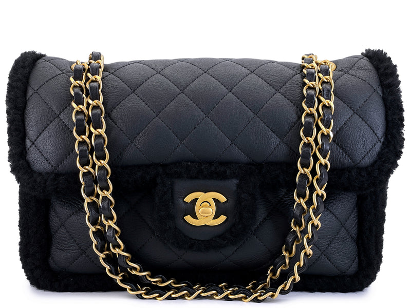 Chanel Black Shearling Muff Flap Bag GHW P0H