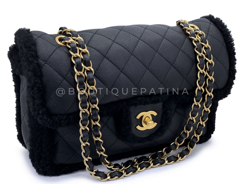 Chanel Black Shearling Muff Flap Bag GHW P0H