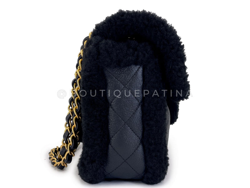 Chanel Black Shearling Muff Flap Bag GHW P0H