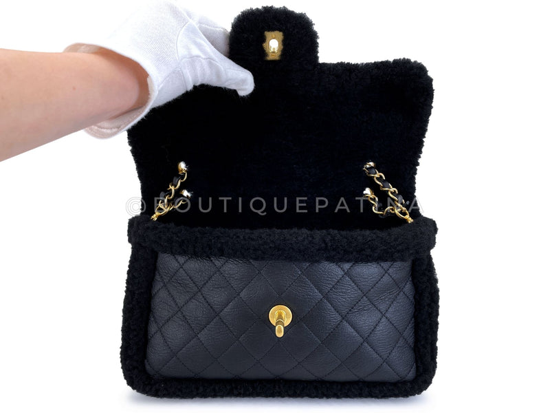 Chanel Black Shearling Muff Flap Bag GHW P0H