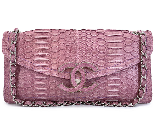 Chanel Vintage Pink Mauve Sensual CC Python Clutch on Chain Bag Oversized CC RHW NA1