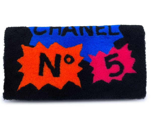 Chanel 2014 Black Supermarket Shearling Giant Clutch Bag SHW Comic Multicolor  5UH