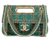 Chanel 2023 Paris-Dakar Green Tweed Pearl Wooden Real Catch Flap Bag GHW E8B