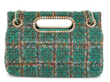 Chanel 2023 Paris-Dakar Green Tweed Pearl Wooden Real Catch Flap Bag GHW E8B