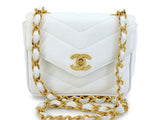 Chanel Vintage White Caviar Mini Flap Bag Chevron 24k GHW 2SG