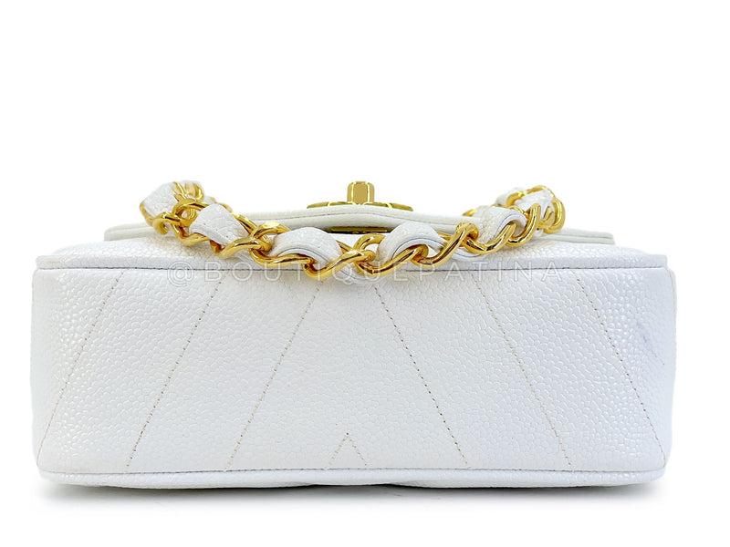 Chanel Vintage White Caviar Mini Flap Bag Chevron 24k GHW 2SG