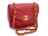 Chanel 1994 Vintage Red Caviar Mini Flap Bag Chevron 24k GHW 3ZJ