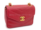 Chanel 1994 Vintage Red Caviar Mini Flap Bag Chevron 24k GHW 3ZJ