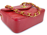 Chanel 1994 Vintage Red Caviar Mini Flap Bag Chevron 24k GHW 3ZJ