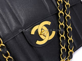 Chanel 1994 Vintage Black Caviar Jumbo Classic Flap Bag 24k GHW Mademoiselle DKV