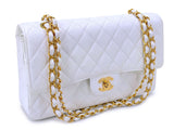 Chanel 1998 Vintage White Caviar Medium Classic Double Flap Bag 24k GHW 4RF