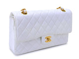 Chanel 1998 Vintage White Caviar Medium Classic Double Flap Bag 24k GHW 4RF