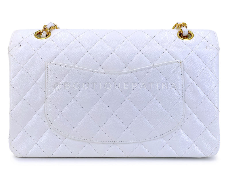 Chanel 1998 Vintage White Caviar Medium Classic Double Flap Bag 24k GHW 4RF