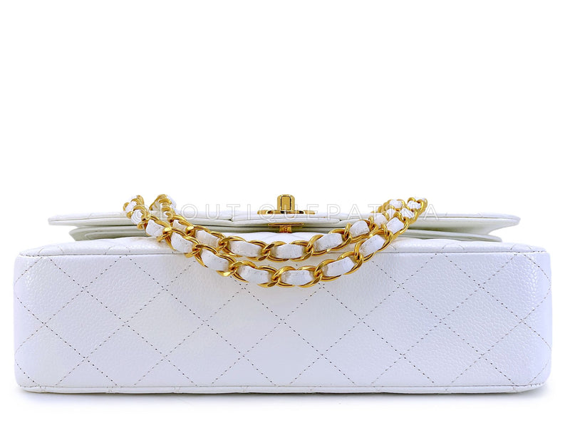 Chanel 1998 Vintage White Caviar Medium Classic Double Flap Bag 24k GHW 4RF