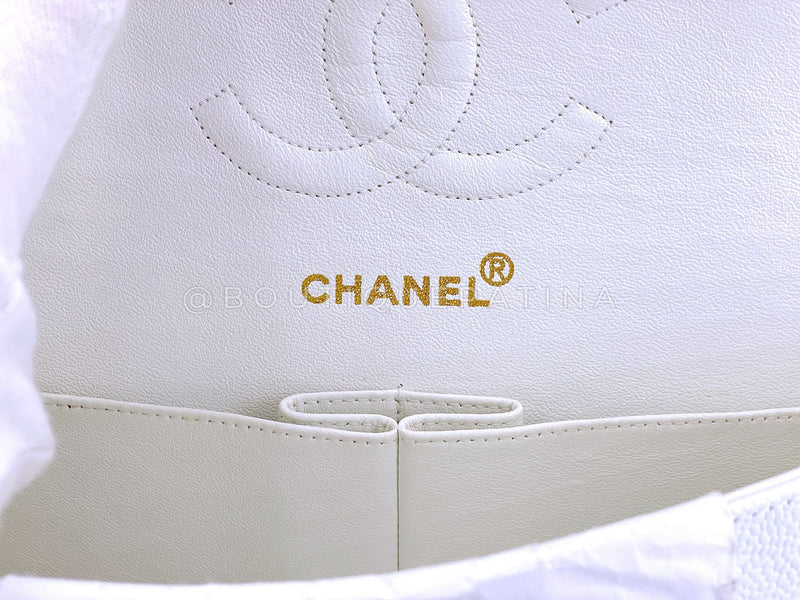 Chanel 1998 Vintage White Caviar Medium Classic Double Flap Bag 24k GHW 4RF