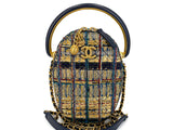 Chanel 19A Egypt Gold Spun Multicolor Tweed Evening Clutch on Chain Minaudière Bag Paris-New York 0G6