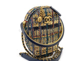 Chanel 19A Egypt Gold Spun Multicolor Tweed Evening Clutch on Chain Minaudière Bag Paris-New York 0G6