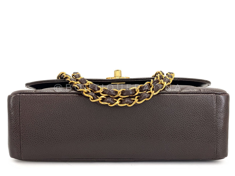 Chanel 1997 Vintage Brown Caviar Medium Diana Flap Bag 24k GHW 2C4