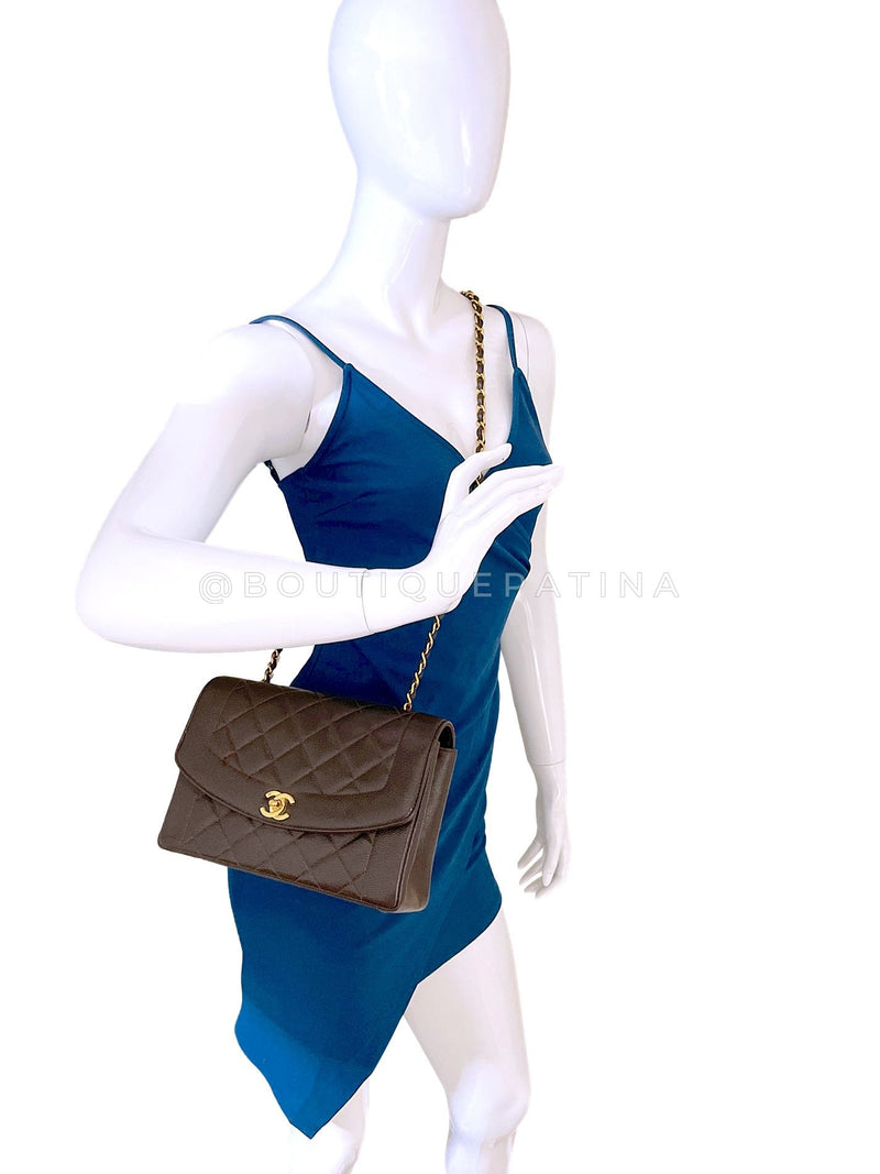 Chanel 1997 Vintage Brown Caviar Medium Diana Flap Bag 24k GHW 2C4
