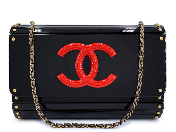 Chanel 2010 Paris-Shanghai Black Resin Plexiglass Clutch on Chain Bag 9OE