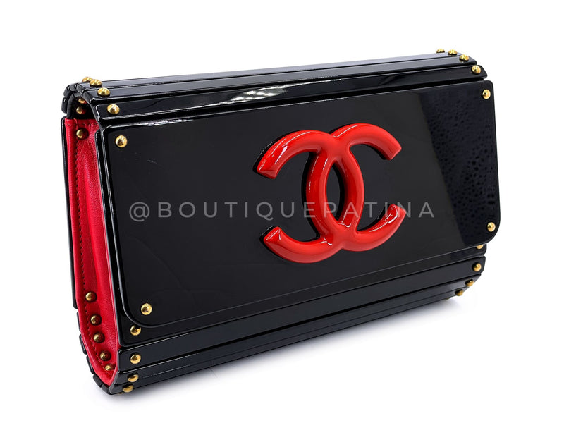 Chanel 2010 Paris-Shanghai Black Resin Plexiglass Clutch on Chain Bag 9OE