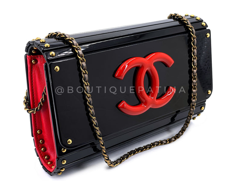 Chanel 2010 Paris-Shanghai Black Resin Plexiglass Clutch on Chain Bag 9OE