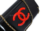 Chanel 2010 Paris-Shanghai Black Resin Plexiglass Clutch on Chain Bag 9OE