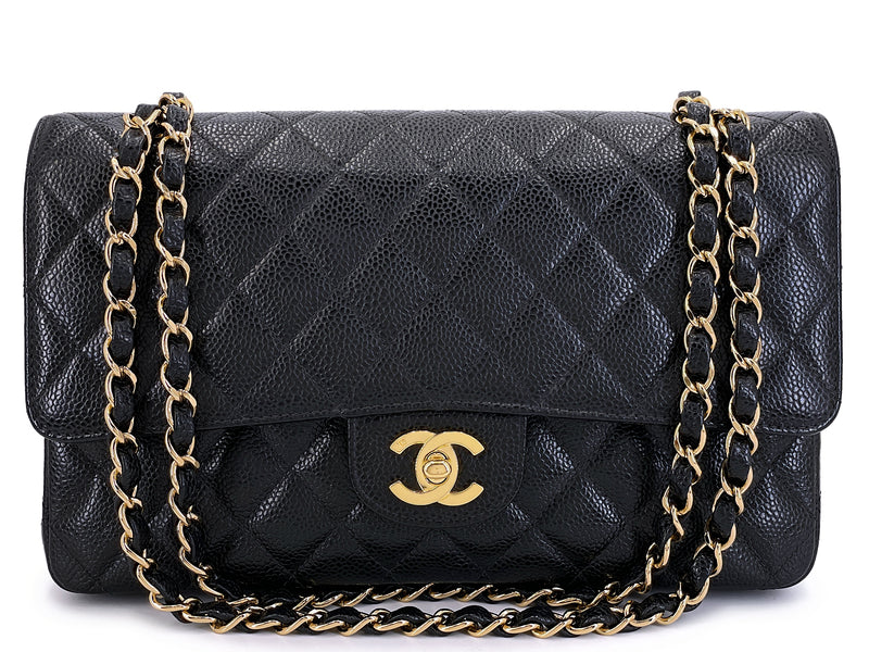Chanel 2003 Vintage Black Caviar Medium Classic Double Flap Bag 24k GHW D3R