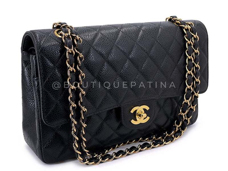 Chanel 2003 Vintage Black Caviar Medium Classic Double Flap Bag 24k GHW D3R