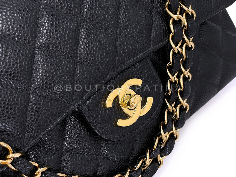 Chanel 2003 Vintage Black Caviar Medium Classic Double Flap Bag 24k GHW D3R