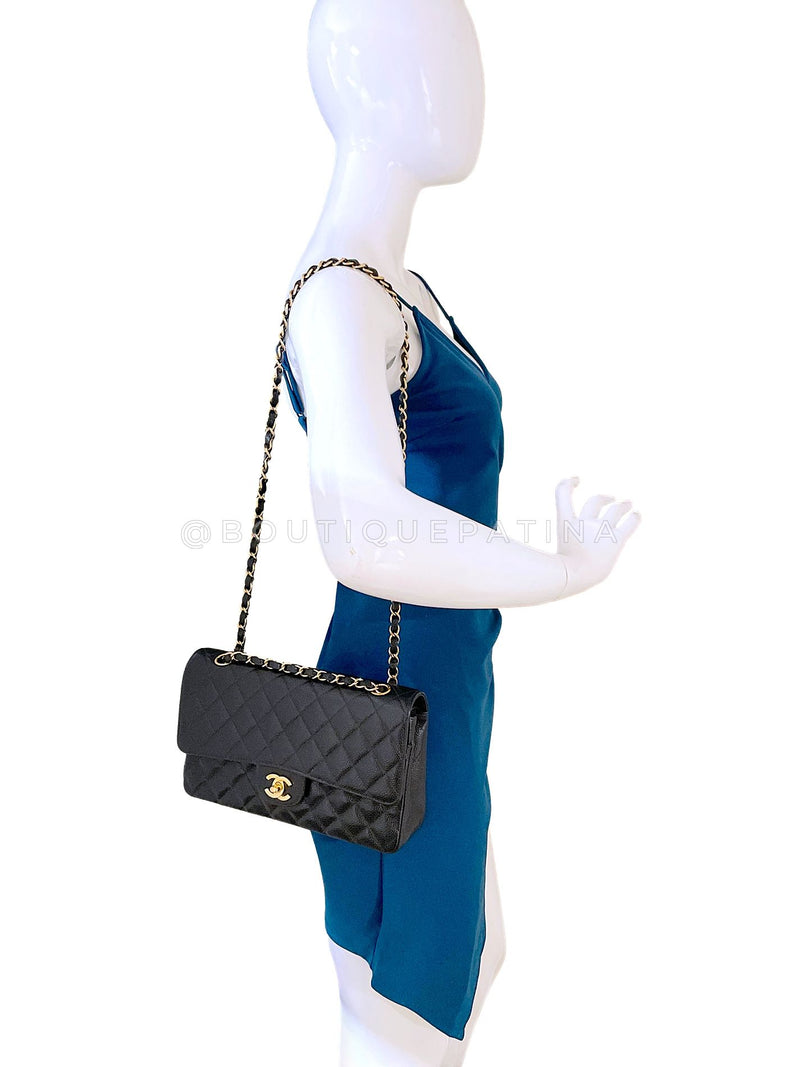 Chanel 2003 Vintage Black Caviar Medium Classic Double Flap Bag 24k GHW D3R