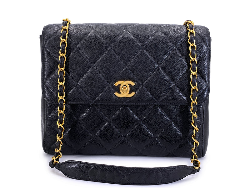 Chanel 1997 Vintage Black Caviar Square Crossbody Flap Bag 24k GHW