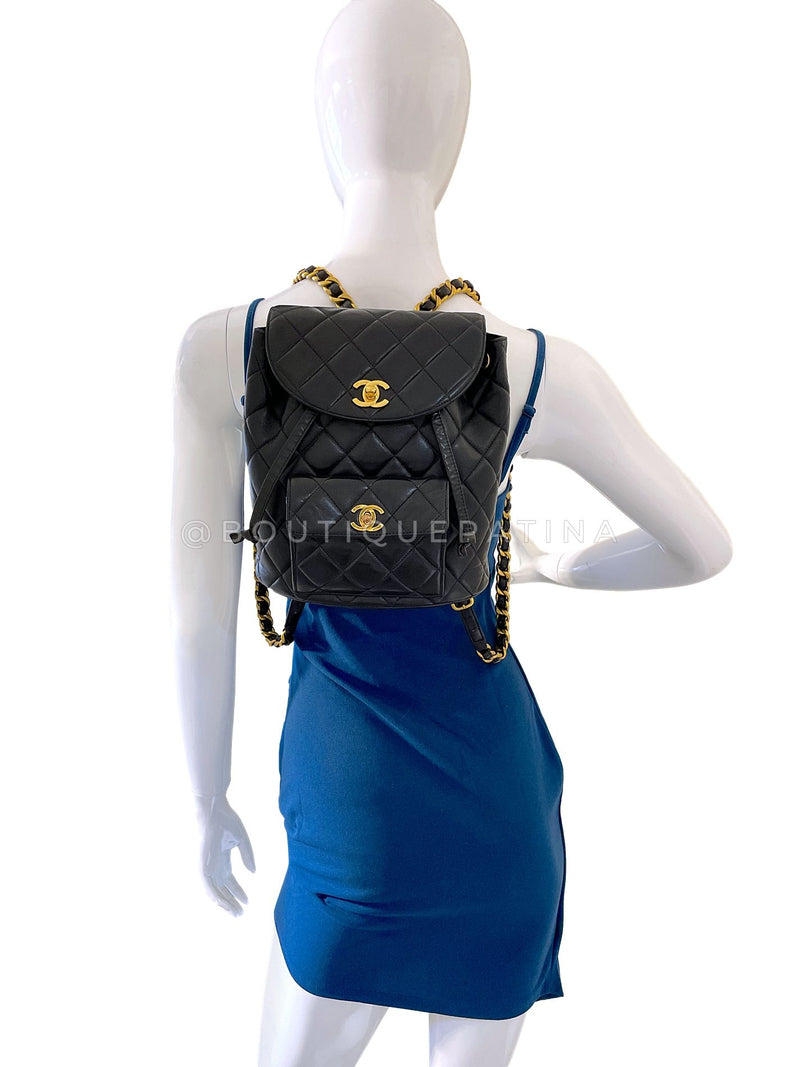 Chanel 1996 Vintage Black Lambskin Duma Backpack Bag 24k GHW CAR