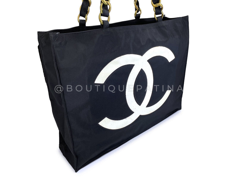 Chanel 1994 Vintage Black Nylon Canvas Chunky Chain Tote Bag 24k GHW Z6U