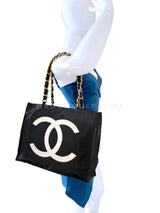 Chanel 1994 Vintage Black Nylon Canvas Chunky Chain Tote Bag 24k GHW Z6U