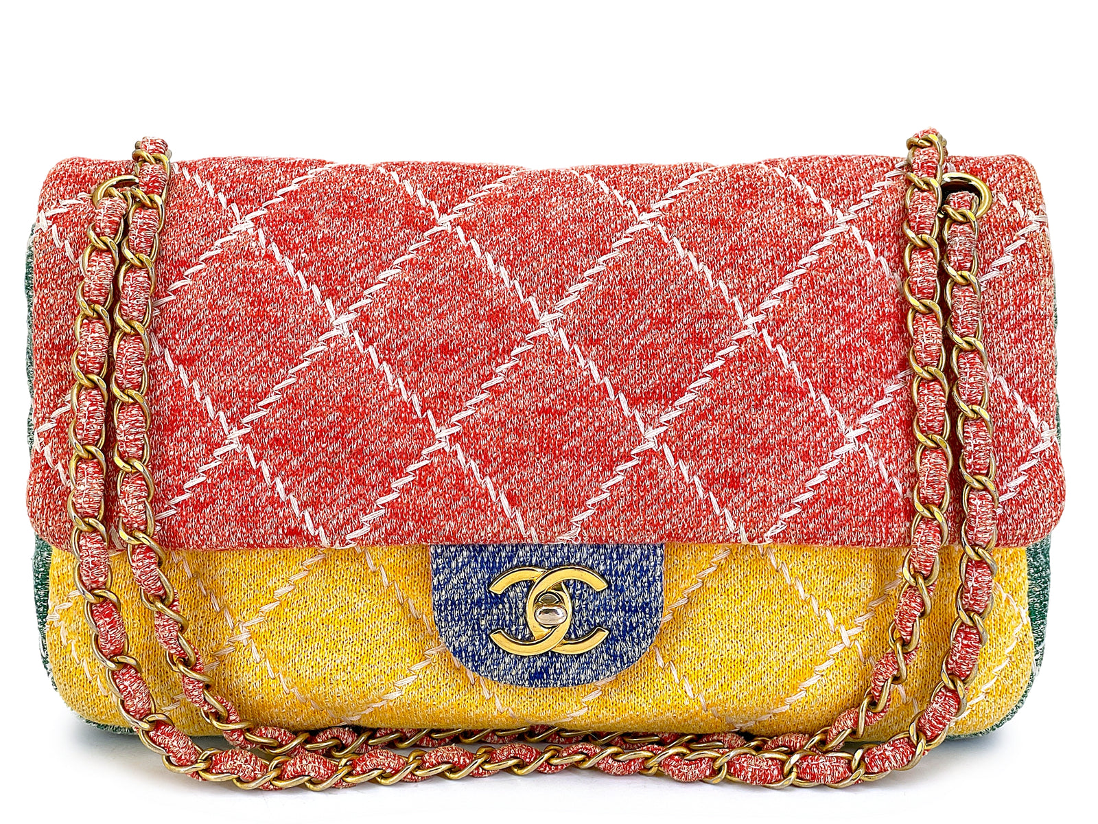 Chanel Multicolor Rainbow Wool Stitched Flap Bag GHW J06