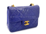 Rare Chanel 1989 Vintage Royal Blue Lizard Square Mini Evening Bag 24k GHW 37W