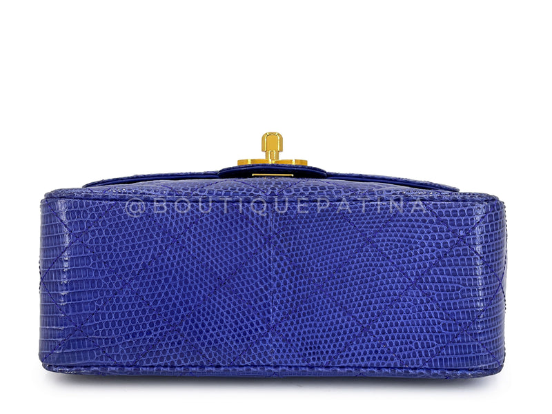 Rare Chanel 1989 Vintage Royal Blue Lizard Square Mini Evening Bag 24k GHW 37W