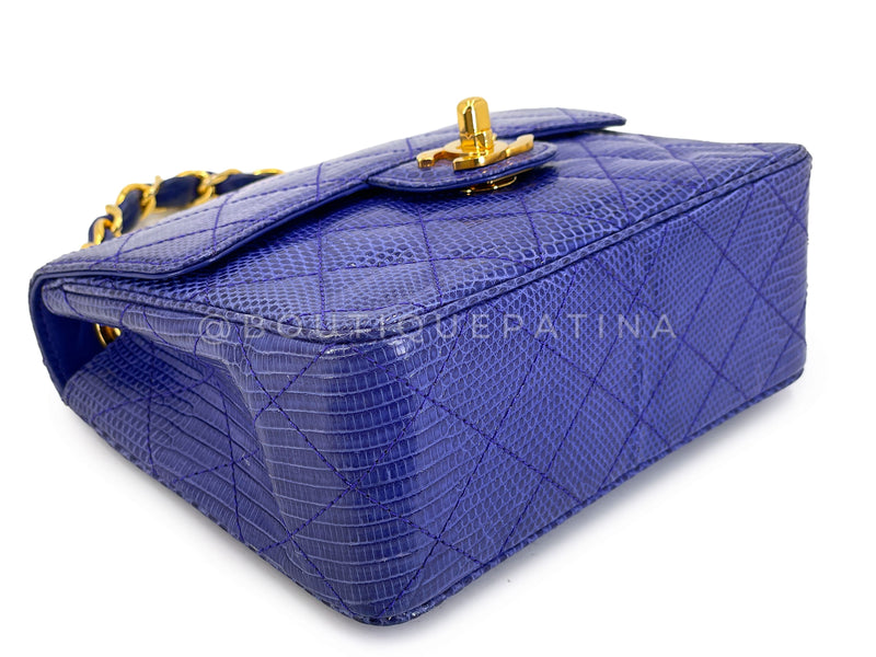 Rare Chanel 1989 Vintage Royal Blue Lizard Square Mini Evening Bag 24k GHW 37W