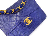 Rare Chanel 1989 Vintage Royal Blue Lizard Square Mini Evening Bag 24k GHW 37W