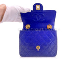 Rare Chanel 1989 Vintage Royal Blue Lizard Square Mini Evening Bag 24k GHW 37W