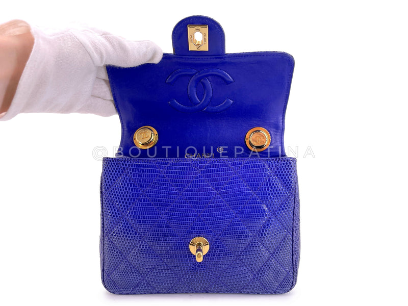 Rare Chanel 1989 Vintage Royal Blue Lizard Square Mini Evening Bag 24k GHW 37W