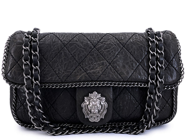 Chanel 2007 Vintage Black Leo the Lionhead Lion Flap Bag RHW CZX