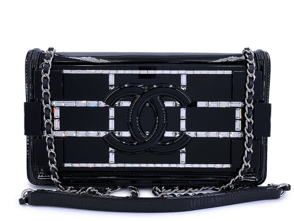 Rare 15C Chanel Black Plexi Baguette Crystals Lego Flap Bag SHW V87