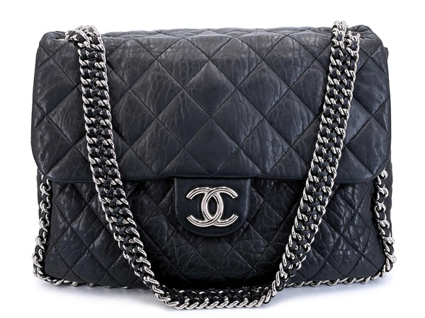 Chanel Black Luxe Chain Around Maxi Flap Bag SHW 65I