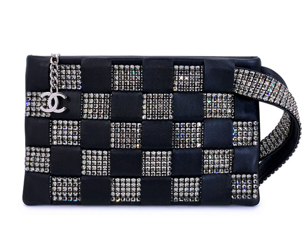 Chanel 2006 Vintage Woven Crystal Evening Clutch Bag SHW DU7