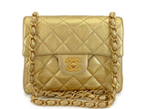 Chanel 2001 Vintage Gold Square Mini Flap Bag 24k GHW Lambskin ZIW