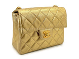 Chanel 2001 Vintage Gold Square Mini Flap Bag 24k GHW Lambskin ZIW