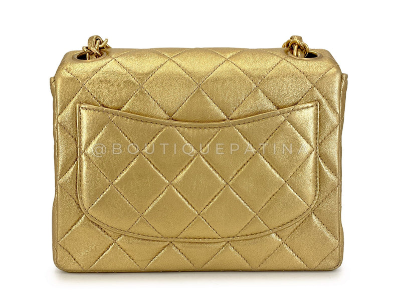 Chanel 2001 Vintage Gold Square Mini Flap Bag 24k GHW Lambskin ZIW